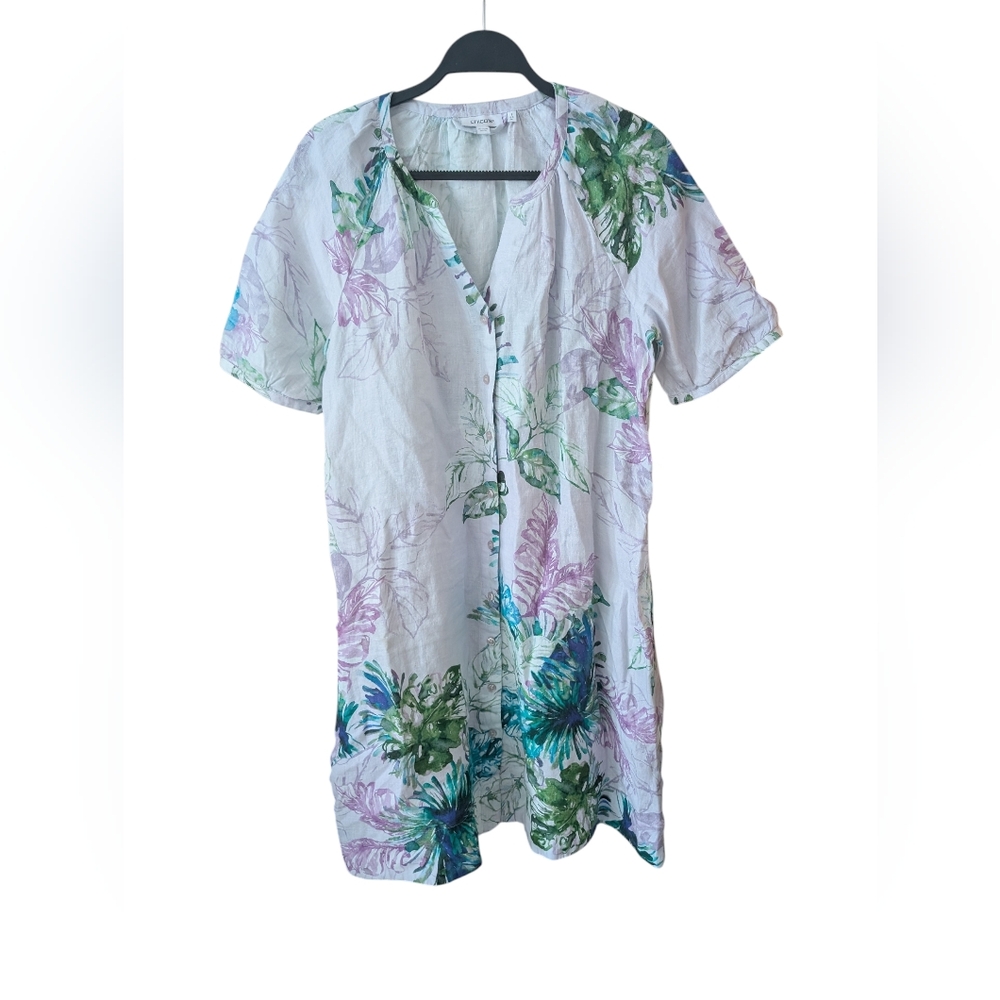 Chico's Linen‎ Button Down Floral Lightweight Shirt Dress Size 1 (Medium)